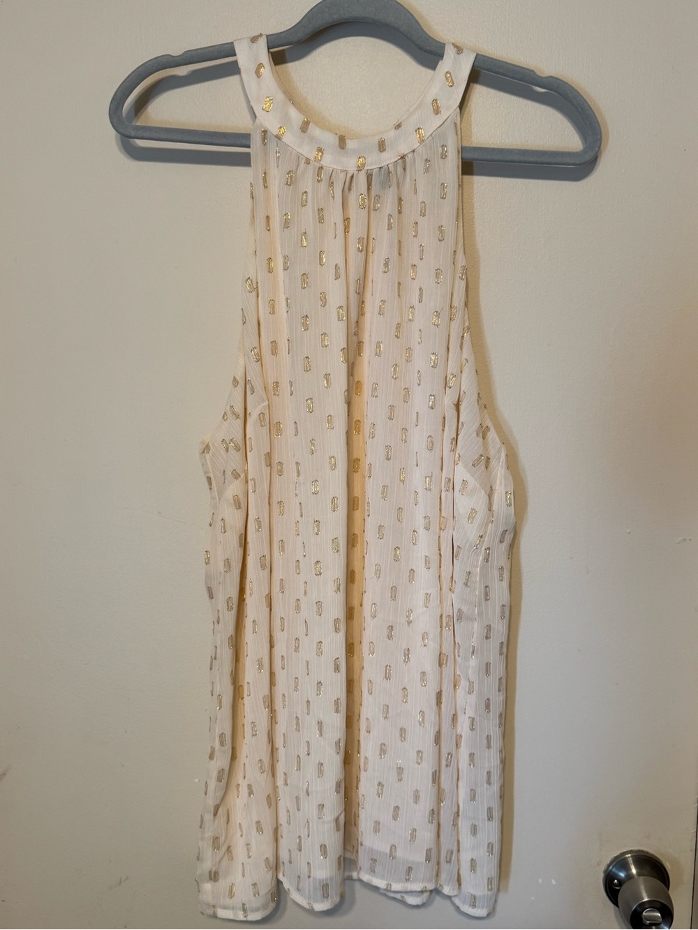 Torrid Ivory & Gold Dot Sheer Sleeveless Size 3X Halter Top. Chiffon Airy Layer